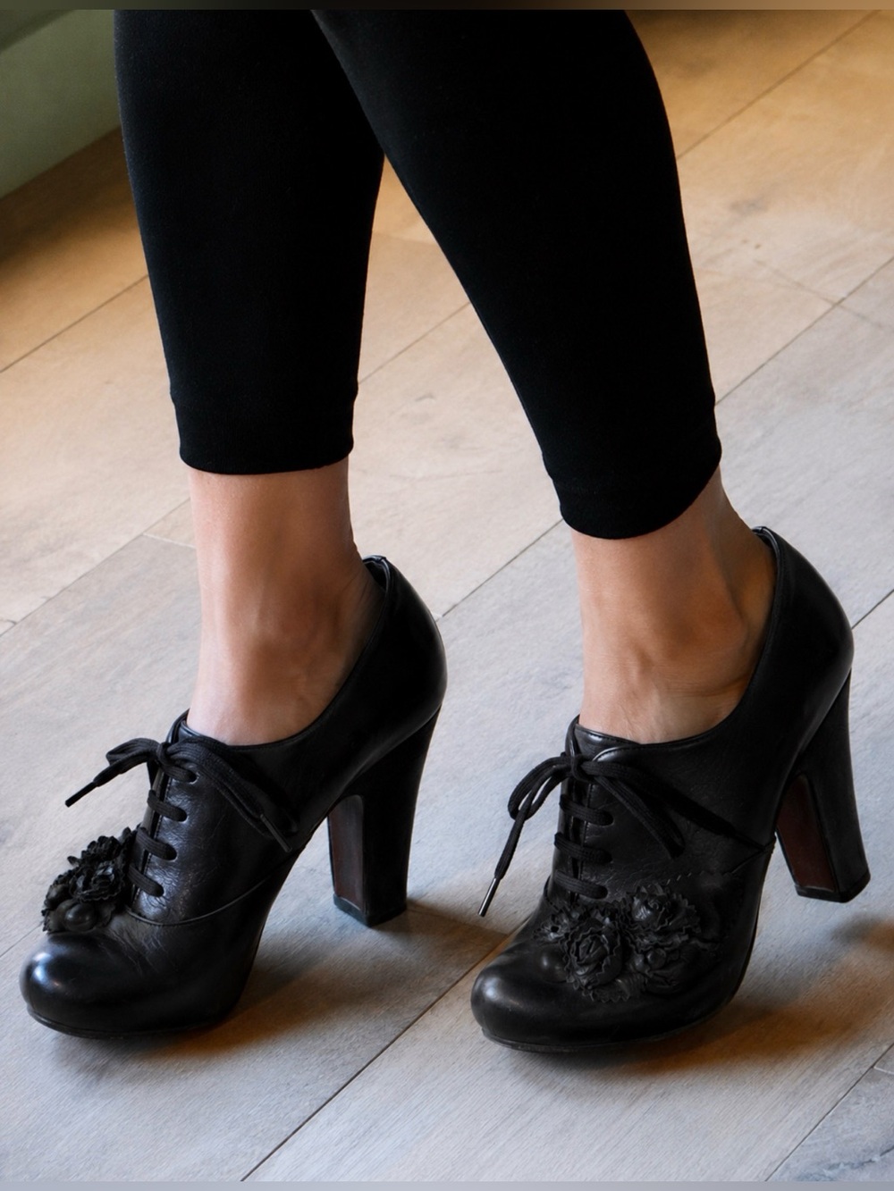$515 CHIE MIHARA Rosette Bloom OXFORD Leather Lace Up Platform Booties Heel 36.5